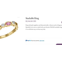 Load image into Gallery viewer, Natural Pink Sapphire Diamond Ring - Alwand Vahan 10K Gold Princess Cut Half Eternity Band- Size 7 - 1ct Five Stone Stacking Fine Jewelry
