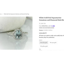 Load image into Gallery viewer, Aquamarine Diamond Halo Ring - Estate 14K White Gold Oval Cushion Cut - Size 7 - 2cttw 585 Gold Engagement Anniversary Wedding Fine Jewelry
