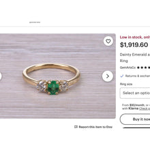 Load image into Gallery viewer, Emerald Diamond Ring - Estate 10K Yellow Gold Three Stone Colombian - Size 8 - 1/4ct Past Present Future Trilogy May Birthstone Fine Jewelry
