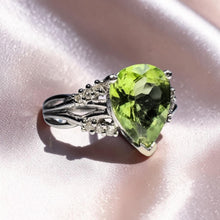 Load image into Gallery viewer, Peridot Diamond Ring - 10K White Gold 2CTTW Natural Pear Cut 9.6x7mm Peridot 12 Diamond Accents - Size 7.25 - August Birthstone Fine Jewelry
