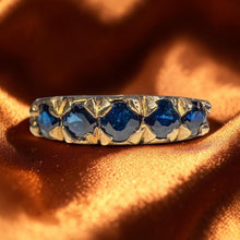 Load image into Gallery viewer, Sapphire Ring - Antique Victorian 14K Yellow Gold Five Stone Half Hoop - Size 6.5 Circa 1880s 1.25ct Natural Blue Sapphire Blue Fine Jewelry
