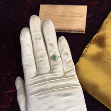 Load image into Gallery viewer, Emerald Halo Diamond Ring - Estate 10K Yellow Gold Marquise Cut Earth Mined Emerald 1/5CTTW Diamond Halo Cluster - Size 5.5 - Fine Jewelry
