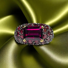Load image into Gallery viewer, Estate Indian Garnet Cluster Ring - 10K Yellow Gold Rhodolite 4.52CTW Pave Set Size 6 - 4.4g January Birthstone Cocktail Fine Jewelry
