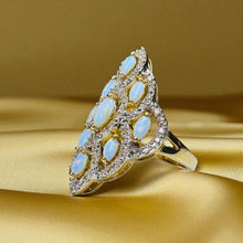 Load image into Gallery viewer, Australian Opal &amp; Diamond Cocktail Ring - 10K Yellow Gold Cluster Navette Natural White Opal Size 7 - 4.2g October Birthstone Fine Jewelry

