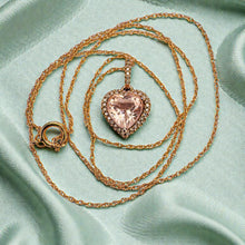 Load image into Gallery viewer, Morganite &amp; Diamond Halo Necklace - 10K Rose Gold Heart Pendant 1.25CT Pink Morganite - 18 Inch Chain - 1.8g April Birthstone Fine Jewelry
