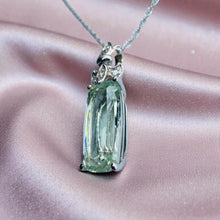 Load image into Gallery viewer, Prasiolite &amp; Diamond Necklace - 14K White Gold Green Amethyst 3CT Emerald Cut Solitaire - 18 Inch Chain - Diamond Accents Fine Jewelry

