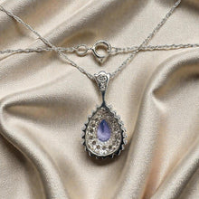 Load image into Gallery viewer, Tanzanite Diamond Necklace - 10K White Gold Pear Halo 1ct Teardrop - 18 Inch 40-Diamond December Birthstone Anniversary Fine Jewelry
