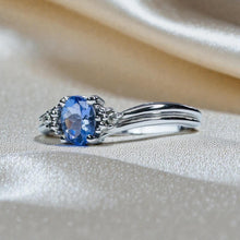 Load image into Gallery viewer, Tanzanite Diamond Ring - 10K White Gold Oval Solitaire 1/2ct - Size 7 - 1.5g December Birthstone Engagement Anniversary Fine Jewelry
