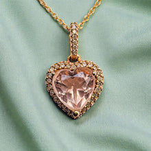 Load image into Gallery viewer, Morganite &amp; Diamond Halo Necklace - 10K Rose Gold Heart Pendant 1.25CT Pink Morganite - 18 Inch Chain - 1.8g April Birthstone Fine Jewelry
