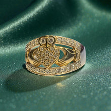 Load image into Gallery viewer, GlenCara Irish Diamond Claddagh Ring - 10K Two Tone Yellow White Gold .26CT Diamond Heart Crown Ring - Size 11 - 5.9g Fine Jewelry
