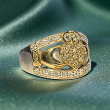 Load image into Gallery viewer, GlenCara Irish Diamond Claddagh Ring - 10K Two Tone Yellow White Gold .26CT Diamond Heart Crown Ring - Size 11 - 5.9g Fine Jewelry
