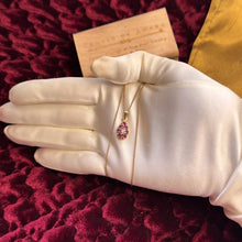 Load image into Gallery viewer, Ruby Old European Cut Diamond Cluster Necklace - Antique 14K Yellow Gold .85CT Ruby Diamond Halo Teardrop Pendant - Circa 1880 Fine Jewelry
