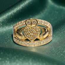 Load image into Gallery viewer, GlenCara Irish Diamond Claddagh Ring - 10K Two Tone Yellow White Gold .26CT Diamond Heart Crown Ring - Size 11 - 5.9g Fine Jewelry
