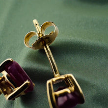 Load image into Gallery viewer, Burmese Ruby Stud Earrings - Vintage 14K Yellow Gold Oval 1.25cttw Natural 6x4mm - July Birthstone Anniversary Fine Jewelry
