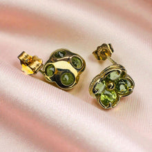 Load image into Gallery viewer, ESTATE- 14K Yellow Gold- Natural Peridot Earrings - 1.25CT -Four Leaf Clover Earrings Flower Studs Quatrefoil Earrings- 2.5g Earth Mined
