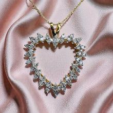 Load image into Gallery viewer, Diamond Heart Necklace - Vintage 10K Yellow Gold Halo 0.57cttw - 18 Inch 44-Stone Romantic Anniversary Push Present Fine Jewelry

