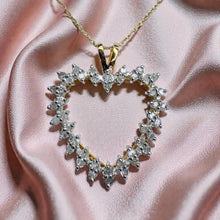 Load image into Gallery viewer, Diamond Heart Necklace - Vintage 10K Yellow Gold Halo 0.57cttw - 18 Inch 44-Stone Romantic Anniversary Push Present Fine Jewelry
