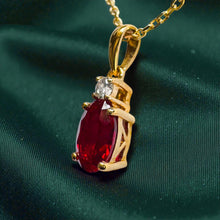 Load image into Gallery viewer, Ruby Diamond Necklace - Estate 10K Yellow Gold Oval Pigeon Blood 1ct Solitaire - 18 Inch - July Birthstone Minimalist Fine Jewelry
