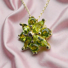 Load image into Gallery viewer, Peridot Flower Necklace - Estate 14K Yellow Gold Marquise Cluster 1cttw - 18 Inch August Birthstone Circa 1970s Green Gemstone Fine Jewelry
