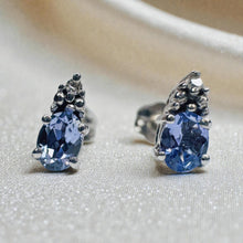 Load image into Gallery viewer, Natural Tanzanite &amp; Diamond Earrings in 10K White Gold -1/2CTTW -Dainty Studs -December Birthstone - Valentines Day Gift for Wife -Fast Ship
