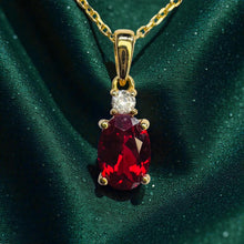 Load image into Gallery viewer, Ruby Diamond Necklace - Estate 10K Yellow Gold Oval Pigeon Blood 1ct Solitaire - 18 Inch - July Birthstone Minimalist Fine Jewelry
