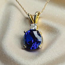 Load image into Gallery viewer, Blue Sapphire Diamond Necklace - Estate 10K Gold Large 7mm Ceylon Sapphire Solitaire - 18 Inch 1.62cttw September Birthstone Fine Jewelry
