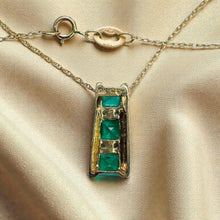Load image into Gallery viewer, Colombian Emerald Diamond Necklace - Vintage 10K Yellow Gold Princess Square Cut 3/4cttw Tension Bar - 18 Inch May Birthstone Fine Jewelry
