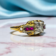 Load image into Gallery viewer, Ruby Old Mine Diamond Ring - Antique Edwardian 14K Two-Tone Gold - Size 7.25 - Circa 1910s .25cttw Ruby Ring Burmese Ruby Fine Jewelry
