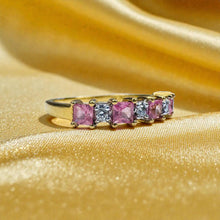 Load image into Gallery viewer, Natural Pink Sapphire Diamond Ring - Alwand Vahan 10K Gold Princess Cut Half Eternity Band- Size 7 - 1ct Five Stone Stacking Fine Jewelry

