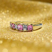 Load image into Gallery viewer, Natural Pink Sapphire Diamond Ring - Alwand Vahan 10K Gold Princess Cut Half Eternity Band- Size 7 - 1ct Five Stone Stacking Fine Jewelry
