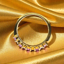Load image into Gallery viewer, Natural Pink Sapphire Diamond Ring - Alwand Vahan 10K Gold Princess Cut Half Eternity Band- Size 7 - 1ct Five Stone Stacking Fine Jewelry

