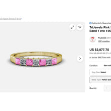 Load image into Gallery viewer, Natural Pink Sapphire Diamond Ring - Alwand Vahan 10K Gold Princess Cut Half Eternity Band- Size 7 - 1ct Five Stone Stacking Fine Jewelry
