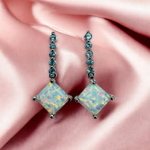 Load image into Gallery viewer, Opal Topaz Dangle Earrings - Estate 10K White Gold Cabochon Drop - 25mm Rainbow October Birthstone Fairytale Fine Jewelry
