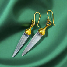 Load image into Gallery viewer, Rock Crystal Earrings - Antique Victorian 14K Yellow Gold Pools of Light Drop - Circa 1880 - 54mm French Wire Torpedo Dangle Fine Jewelry

