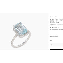 Load image into Gallery viewer, Aquamarine Diamond Halo Ring - Estate 14K White Gold Oval Cushion Cut - Size 7 - 2cttw 585 Gold Engagement Anniversary Wedding Fine Jewelry
