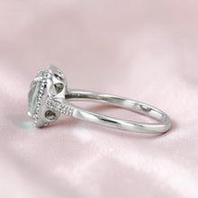 Load image into Gallery viewer, ESTATE- 14K White Gold -Aquamarine &amp; Diamond Halo Ring -Sz 7- 2CTTW- Cushion Cut- 2.6g Wedding Ring -Anniversary Gift - 585 14k Gold
