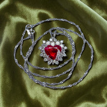Load image into Gallery viewer, 14K White Gold- Natural Ruby &amp; Diamond Necklace -18"- 4.5cttw -Heart Cut Ruby Double Halo-4.9g -July Birthstone -Pigeons Blood Ruby Necklace
