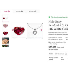 Load image into Gallery viewer, Ruby Diamond Necklace - Vintage 14K White Gold Heart Cut 3ct Pigeon Blood Ruby Double Halo - 18 Inch 4.5cttw July Birthstone Fine Jewelry
