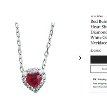 Load image into Gallery viewer, Ruby Diamond Necklace - Vintage 14K White Gold Heart Cut 3ct Pigeon Blood Ruby Double Halo - 18 Inch 4.5cttw July Birthstone Fine Jewelry
