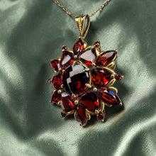 Load image into Gallery viewer, Garnet Cluster Necklace - Vintage 10K Yellow Gold 10ct Natural Indian Garnet Bohemian Halo Pendant - 19 Inch January Birthstone Fine Jewelry
