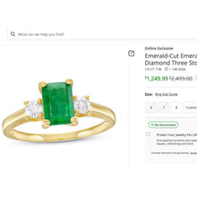 Load image into Gallery viewer, Emerald Diamond Ring - Estate 10K Yellow Gold Three Stone Colombian - Size 8 - 1/4ct Past Present Future Trilogy May Birthstone Fine Jewelry
