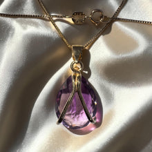 Load image into Gallery viewer, Amethyst Necklace - Vintage 14K Yellow Gold Large Pear Cut 7ct Solitaire - 24 Inch 585 Gold February Birthstone Anniversary Fine Jewelry
