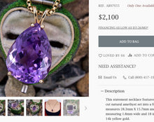 Load image into Gallery viewer, Amethyst Necklace - Vintage 14K Yellow Gold Large Pear Cut 7ct Solitaire - 24 Inch 585 Gold February Birthstone Anniversary Fine Jewelry
