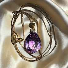 Load image into Gallery viewer, VINTAGE- 14K Gold -LARGE Amethyst Necklace -18" -7ct Solitaire -Solid 585 Gold February Birthstone Anniversary Gift for Wife Romantic Gift
