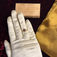 Load image into Gallery viewer, ANTIQUE- 14K Gold- Natural Burmese Ruby &amp; Diamond Ring - Sz 5.75 -Victorian -Navette -Three stone Ring -2.1g -July Birthstone -Gift for Wife
