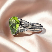 Load image into Gallery viewer, Peridot Diamond Ring - 10K White Gold 2CTTW Natural Pear Cut 9.6x7mm Peridot 12 Diamond Accents - Size 7.25 - August Birthstone Fine Jewelry
