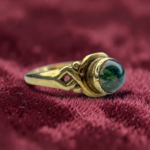 Load image into Gallery viewer, Scottish Moss Agate Solitaire Ring - Antique Victorian 10K Yellow Gold Bezel Set Celtic Ring - Circa 1890s - Size 7 - 1g Estate Fine Jewelry
