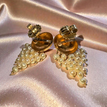 Load image into Gallery viewer, Pearl Drop Earrings - Vintage 14K Yellow Gold Donna Chambers Master Goldsmith Dome Freshwater Pearl Fringe 585 - 34x20mm - 6.3g
