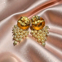 Load image into Gallery viewer, Pearl Drop Earrings - Vintage 14K Yellow Gold Donna Chambers Master Goldsmith Dome Freshwater Pearl Fringe 585 - 34x20mm - 6.3g
