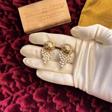 Load image into Gallery viewer, Pearl Drop Earrings - Vintage 14K Yellow Gold Donna Chambers Master Goldsmith Dome Freshwater Pearl Fringe 585 - 34x20mm - 6.3g
